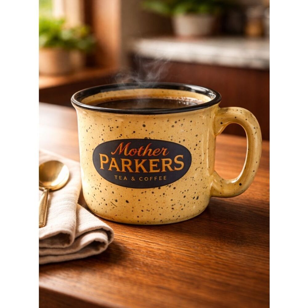 EUC Mother Parkers Yellow Black Coffee Mug - Coffee Cup - Tea Cup